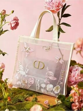 Authentic Dior Mesh Tote with Butterfly Embroidery